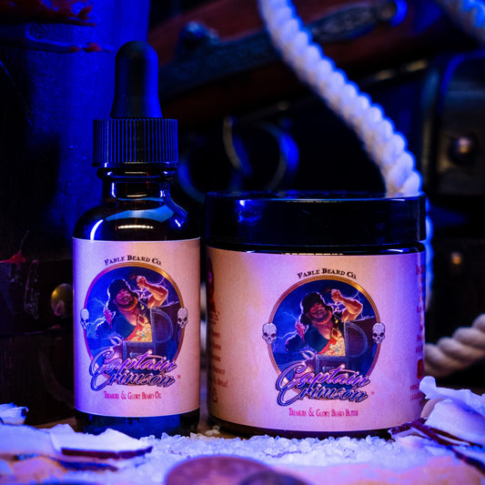 Captain Crimson - Beard Oil & Butter Kit - Creamy Coconut, Warm Amber, Sea Salt, and Fresh Vanilla
