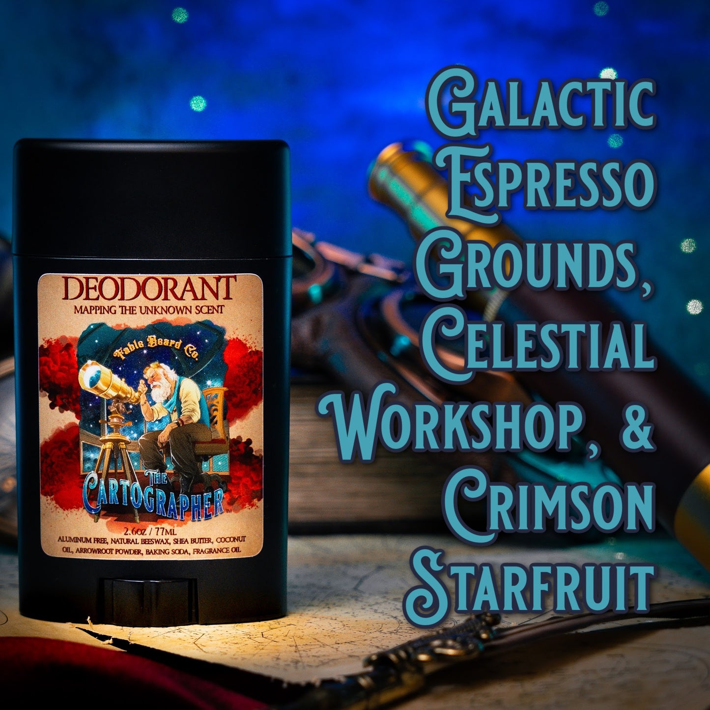 The Cartographer - Deodorant - Galactic Espresso Grounds, Celestial Workshop, Crimson Starfruit