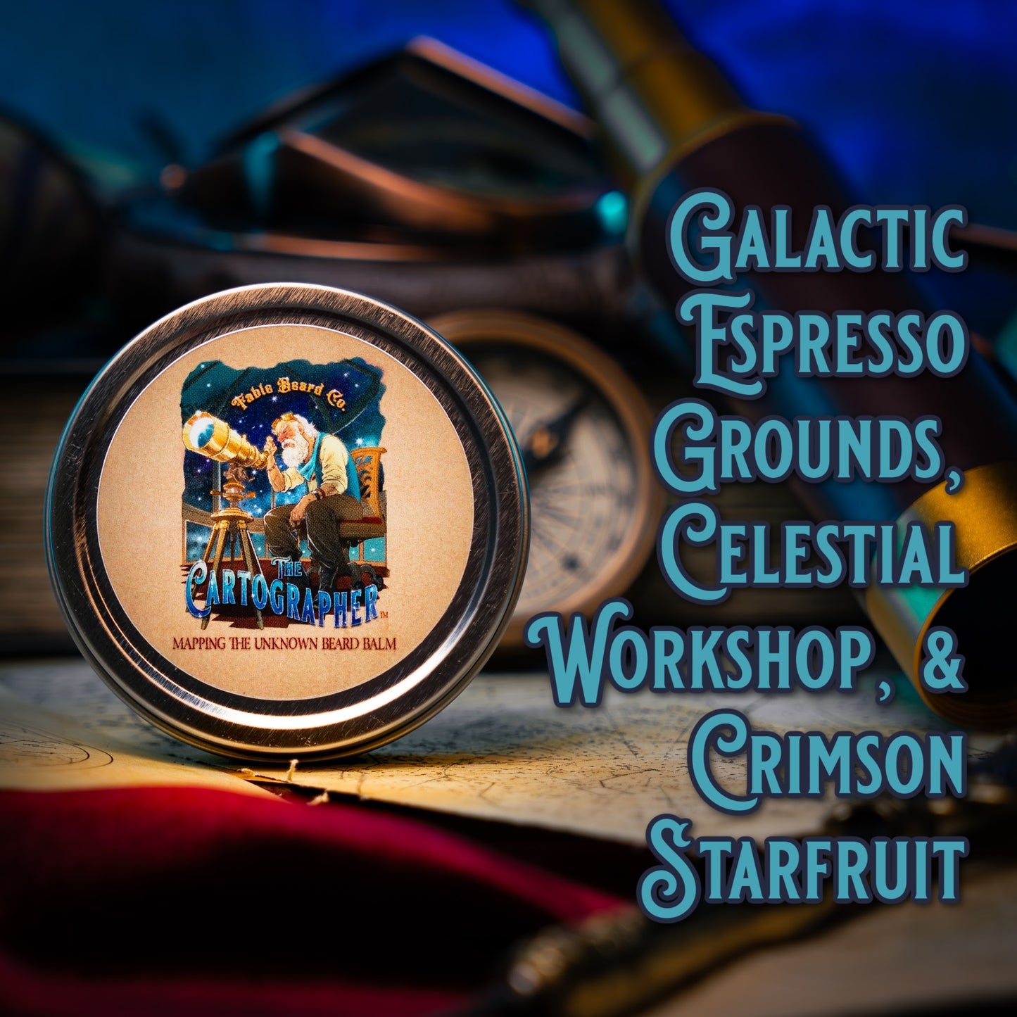 The Cartographer - Beard Balm - Galactic Espresso Grounds, Celestial Workshop, Crimson Starfruit