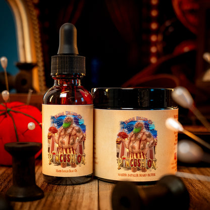 Pincushion - Beard Oil & Butter Kit - Big Top Timberwood, Caramelized Maple Ember, Shadowed Bergamot