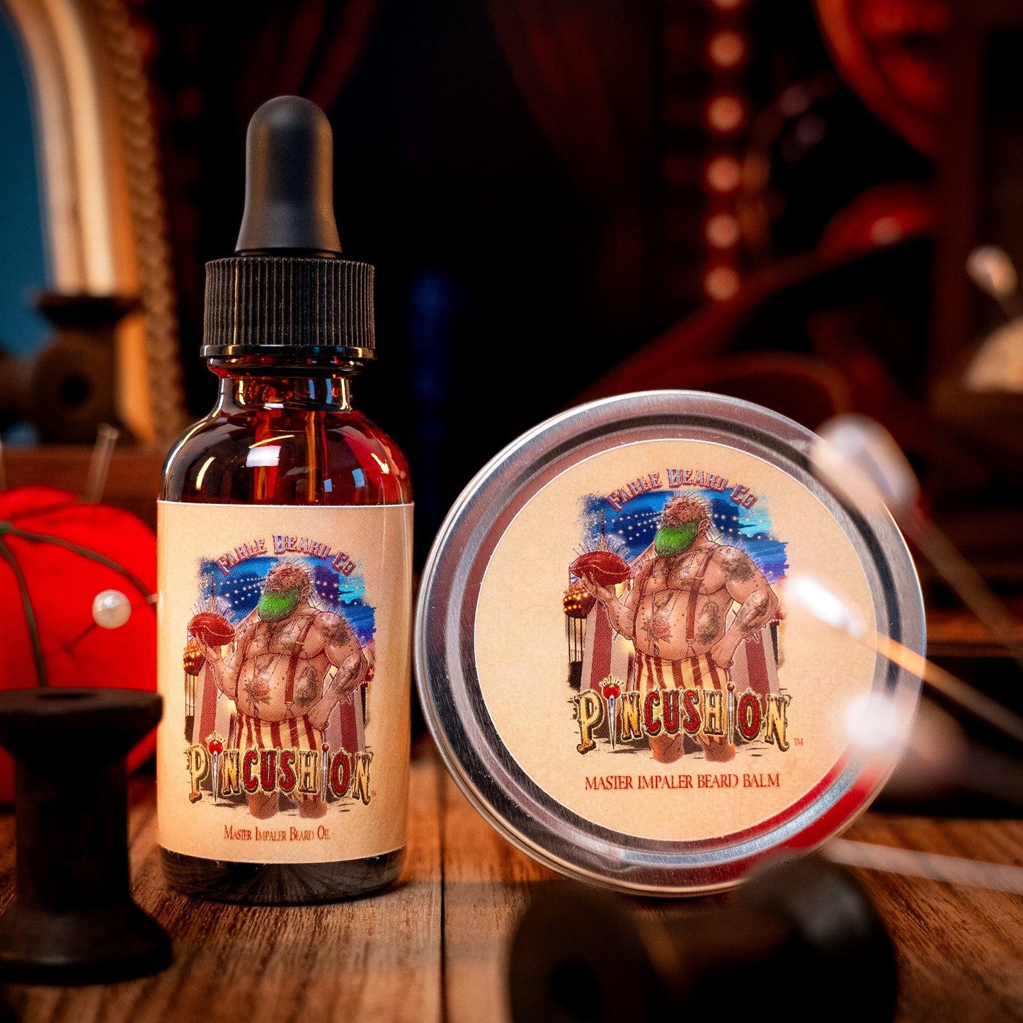 Pincushion - Beard Oil & Balm Kit - Big Top Timberwood, Caramelized Maple Ember, Shadowed Bergamot