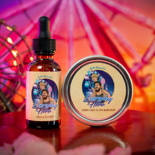 The Everyday Hero- Beard Oil & Balm Kit - Sticky Sweet Cotton Candy, Fresh Baked Funnel Cake, and Warm Vanilla Sugar
