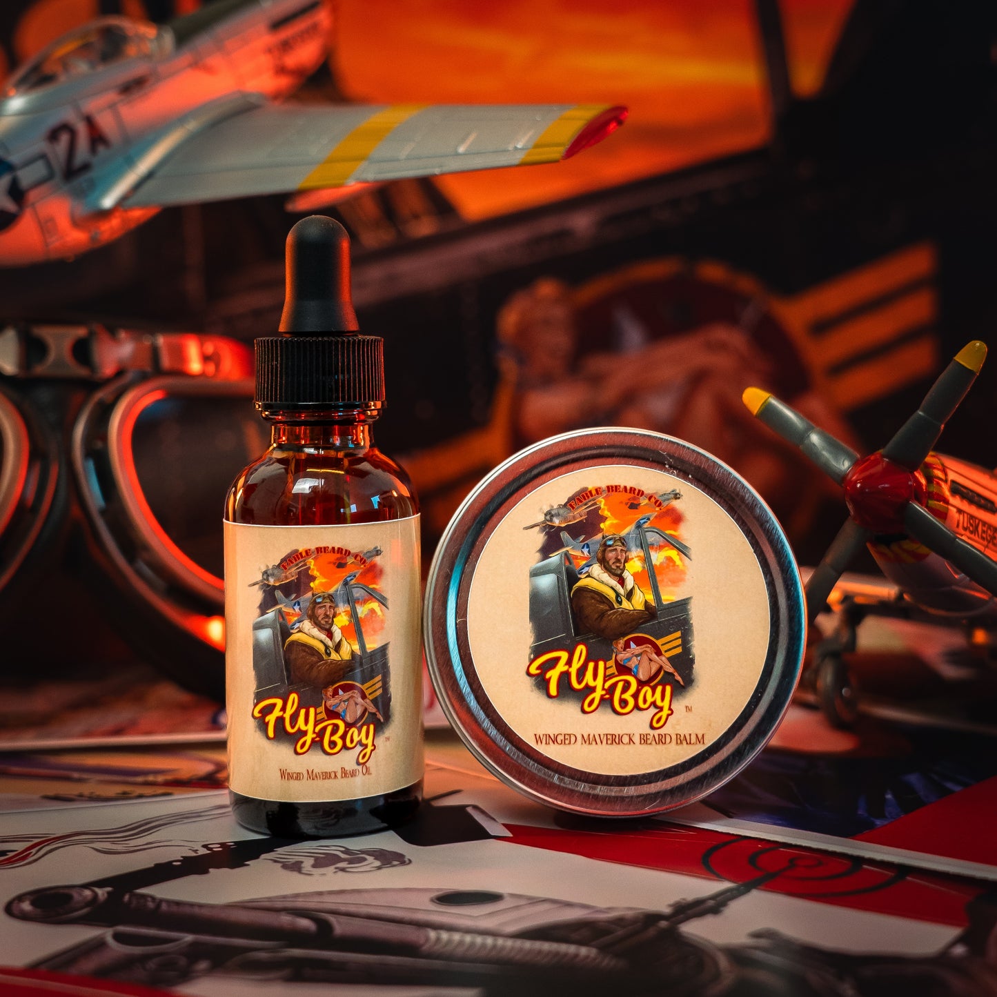 Flyboy - Beard Oil & Balm Kit - Vintage Barbershop, Officer's Whiskey Reserve, Spiced Clove Ember