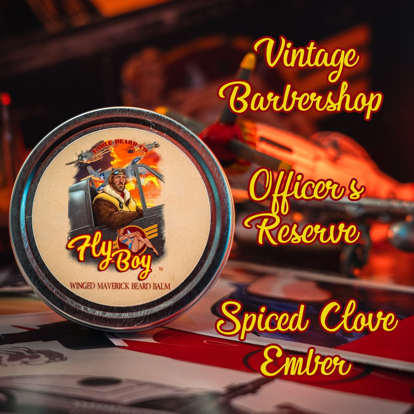 Flyboy - Beard Balm - Vintage Barbershop, Officer's Whiskey Reserve, Spiced Clove Ember