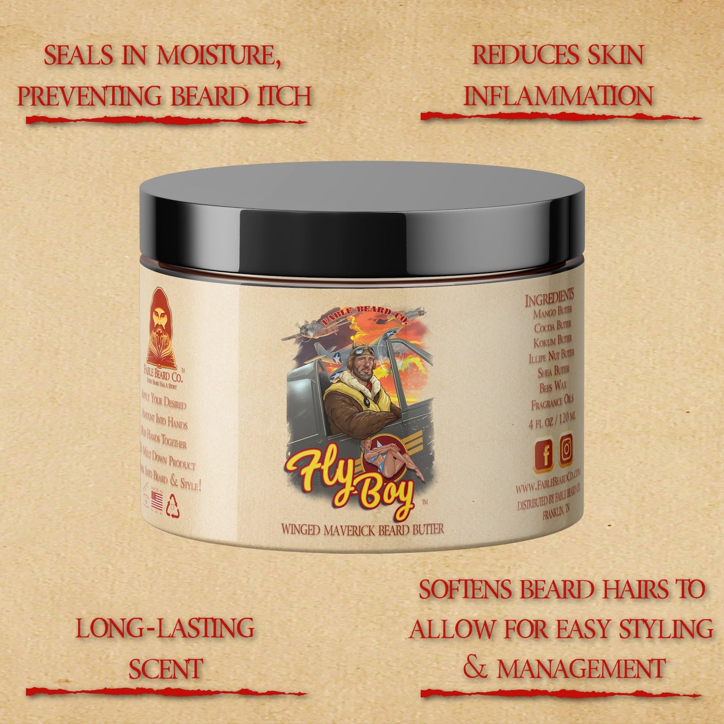 Flyboy - Beard Butter - Vintage Barbershop, Officer's Whiskey Reserve, Spiced Clove Ember
