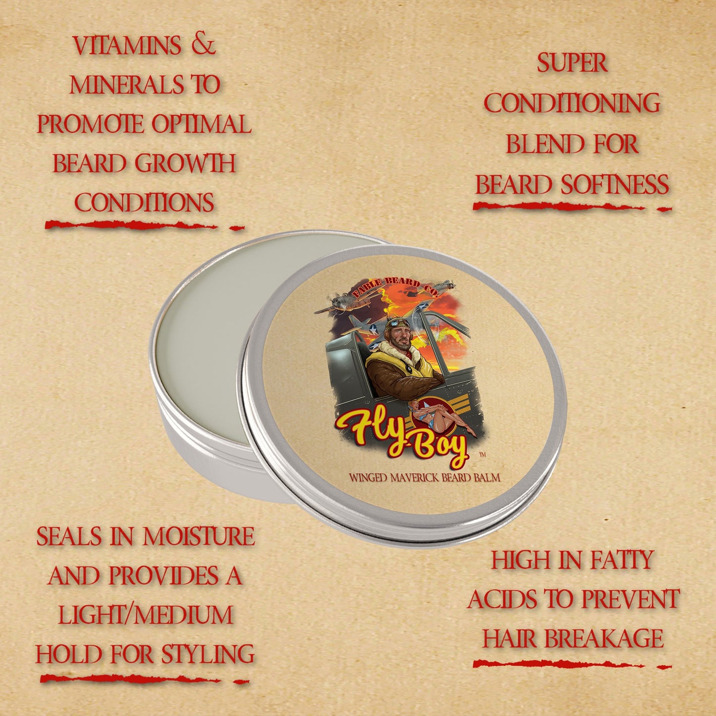 Flyboy - Beard Balm - Vintage Barbershop, Officer's Whiskey Reserve, Spiced Clove Ember