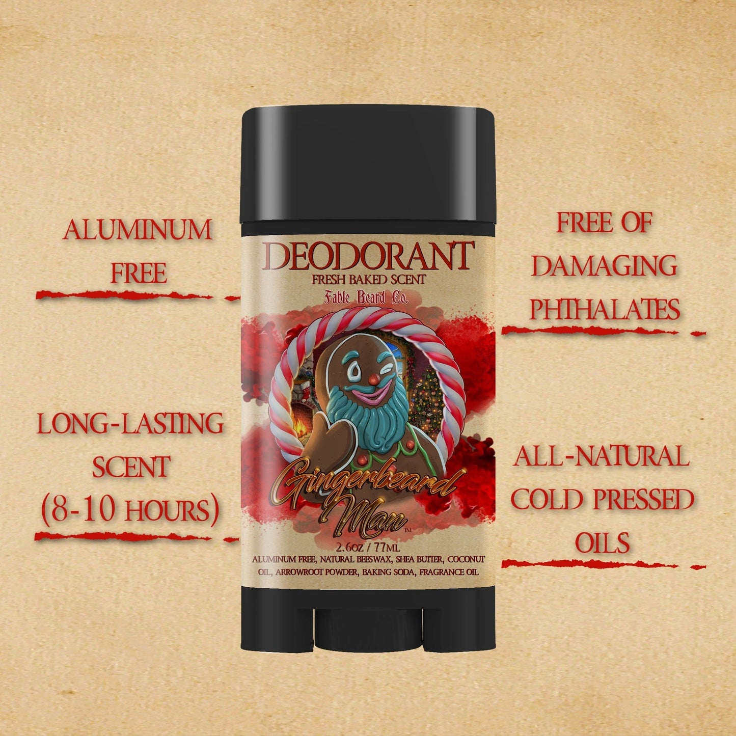 The Ginger Beard Man - Deodorant - Warm Gingerbread, Rich Toffee, and Christmas Spices