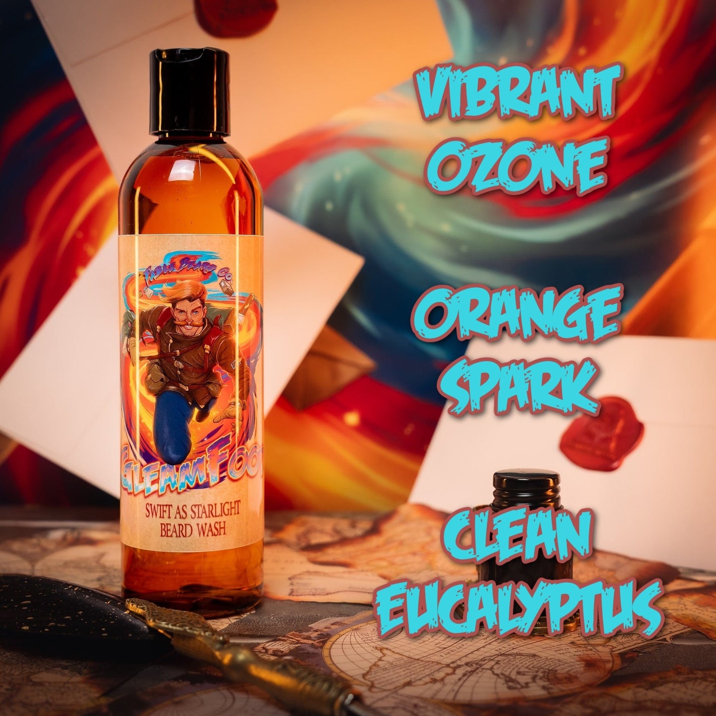Gleamfoot - Beard Wash - Vibrant Ozone, Orange Spark, Clean Eucalyptus