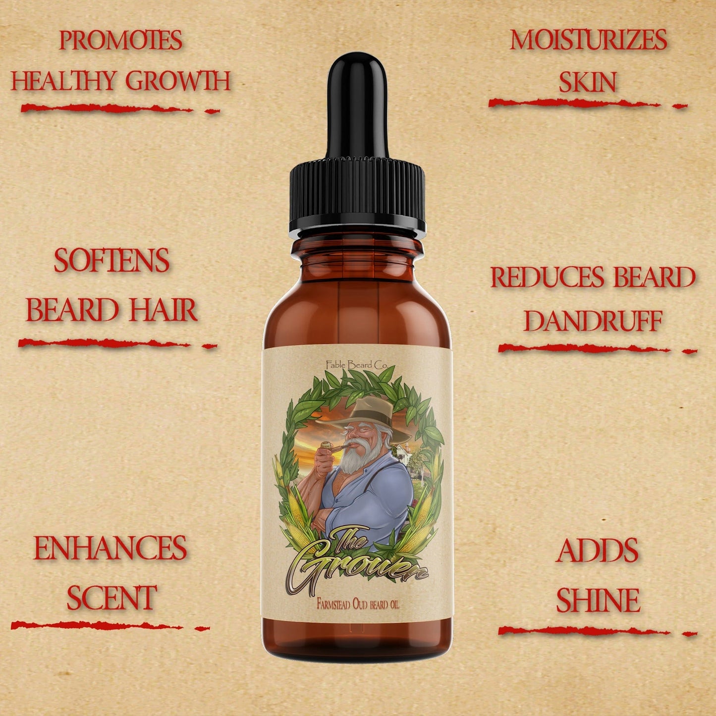 The Grower - Beard Oil - Crisp Apples, Fresh Pear, Warm Oud, Aged Amber