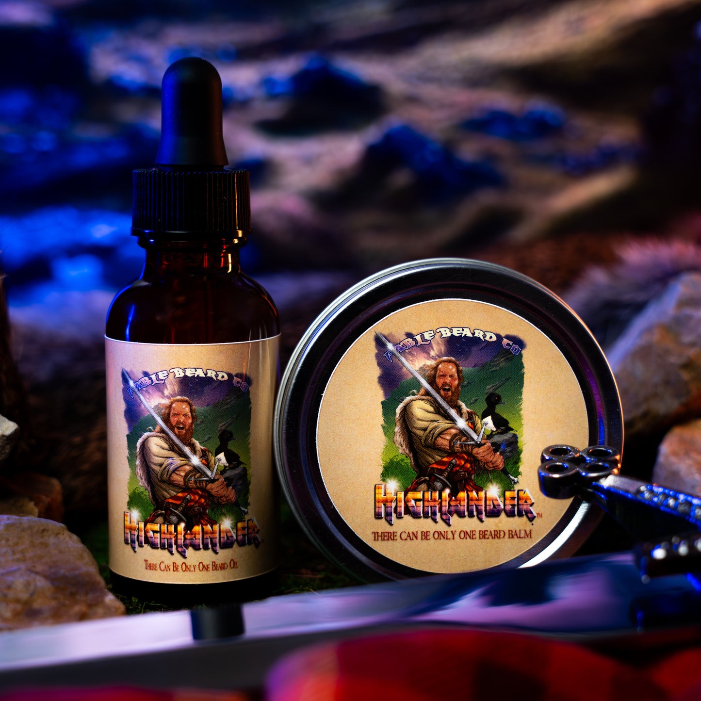 The Highlander - Beard Oil & Balm Kit - Smoked Firewood, Robust Scotch, and Nostalgic Mahogany