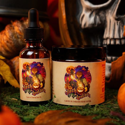 Jack-O-Lantern - Beard Oil & Butter Kit - Sugared Pecans, Pumpkin Muffins, Dark Roast Coffee