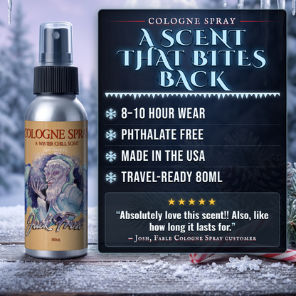 Jack Frost Cologne benefits infographic, Fable Beard Co.