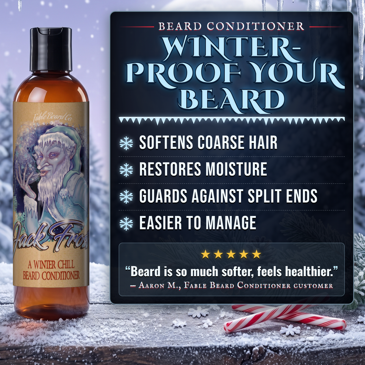Jack Frost Beard Conditioner benefits infographic, Fable Beard Co.
