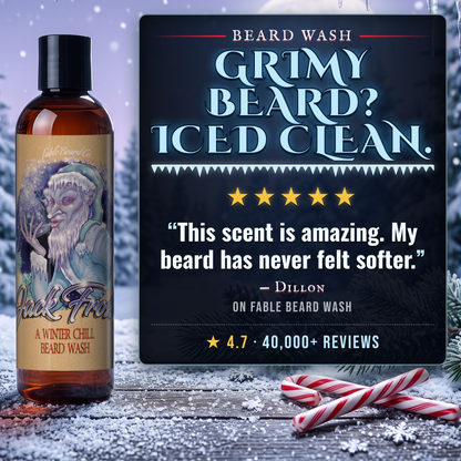 Jack Frost Beard Wash 5-star customer review card, Fable Beard Co.