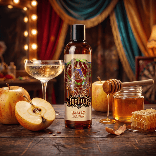The Juggler beard wash in Champagne Apples, Aged Teakwood and Vibrant Honey scent by Fable Beard Co.