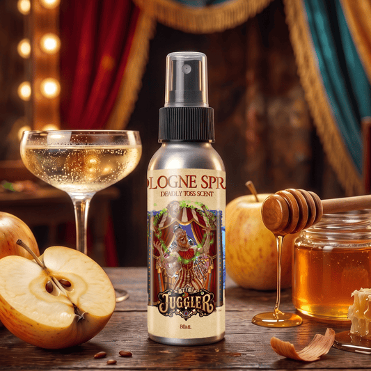 The Juggler cologne in Champagne Apples, Aged Teakwood and Vibrant Honey scent by Fable Beard Co.