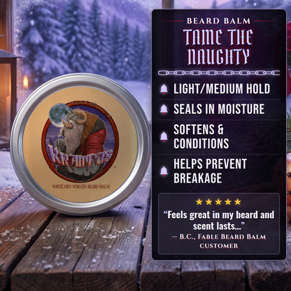 Krampus Beard Balm benefits infographic, Fable Beard Co.