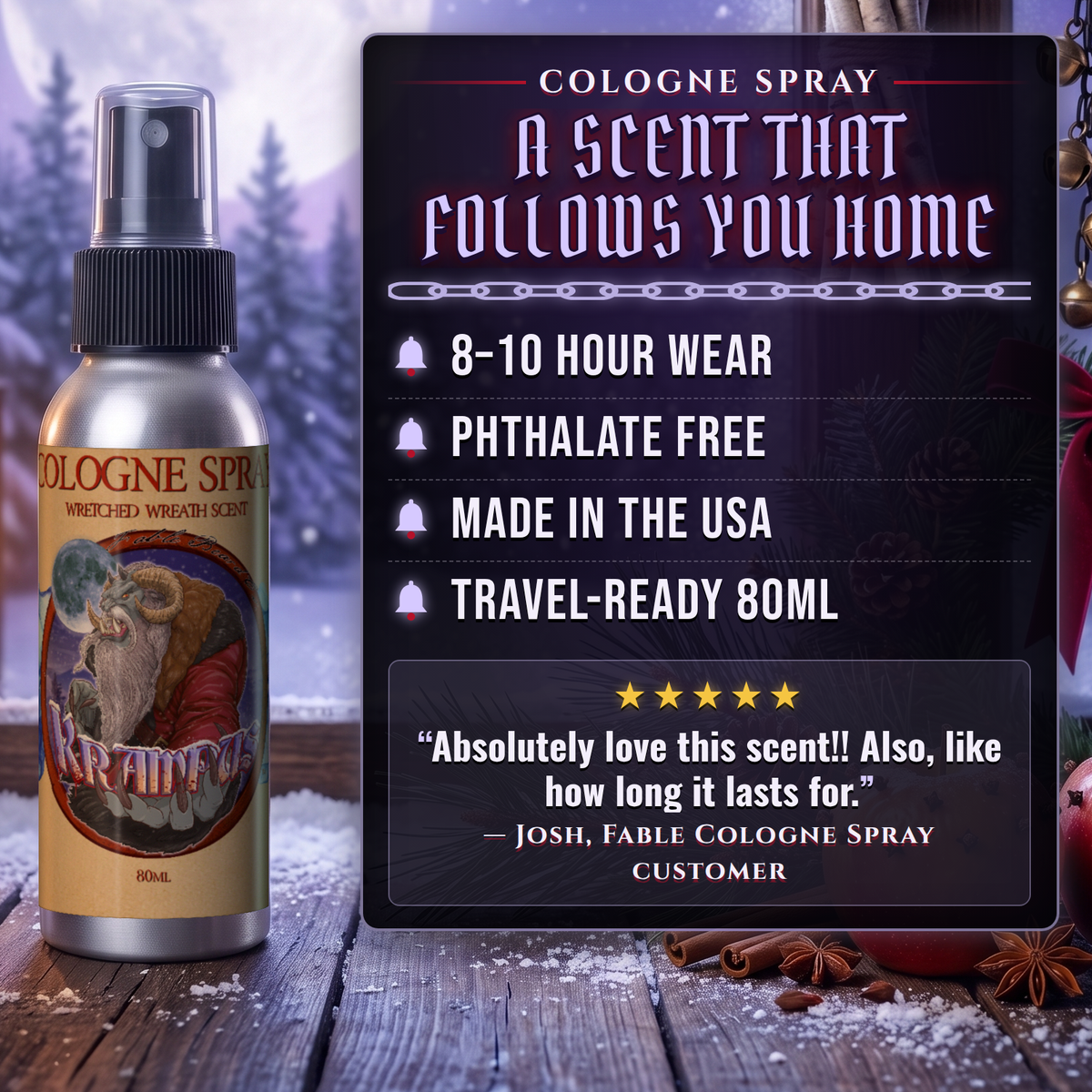 Krampus Cologne benefits infographic, Fable Beard Co.