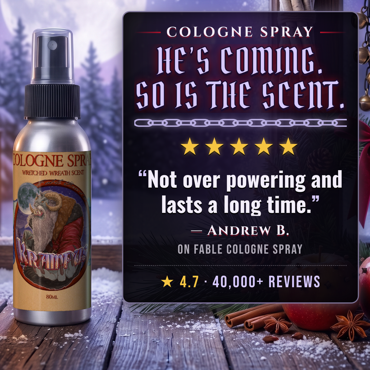 Krampus Cologne 5-star customer review card, Fable Beard Co.
