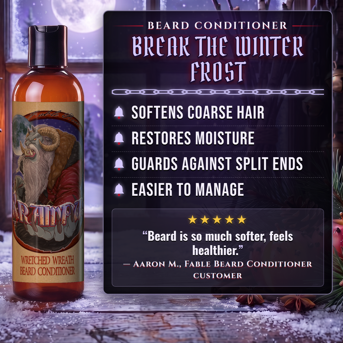 Krampus Beard Conditioner benefits infographic, Fable Beard Co.