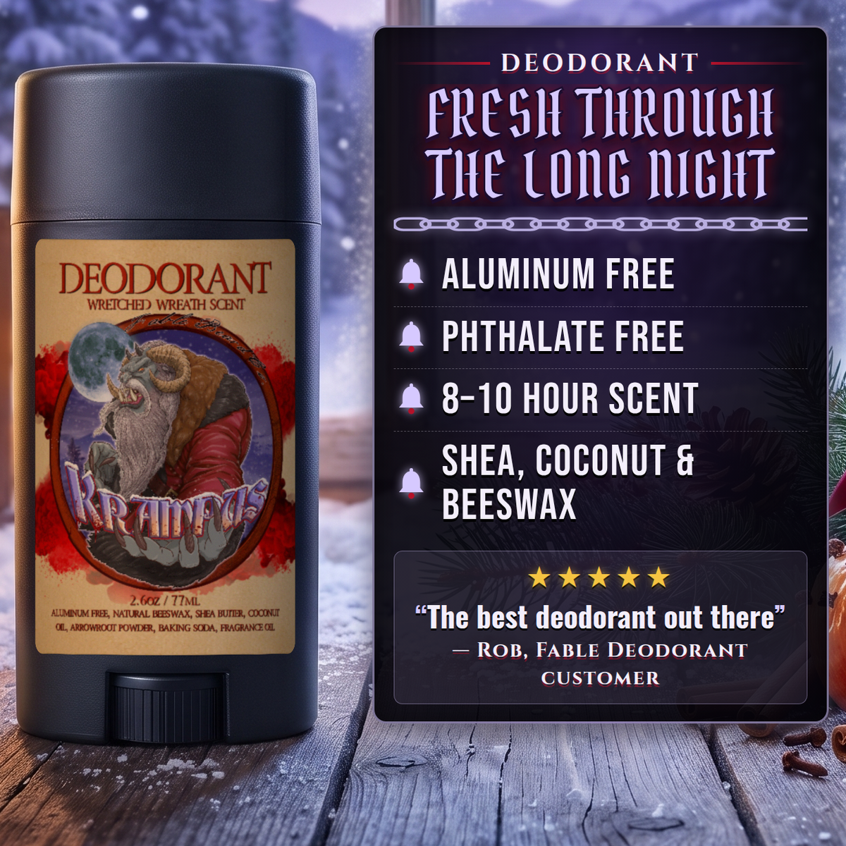 Krampus Deodorant benefits infographic, Fable Beard Co.