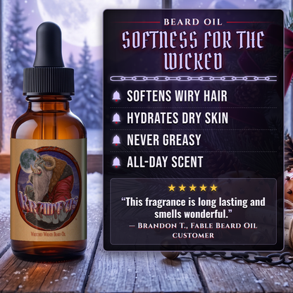 Krampus Beard Oil benefits infographic, Fable Beard Co.