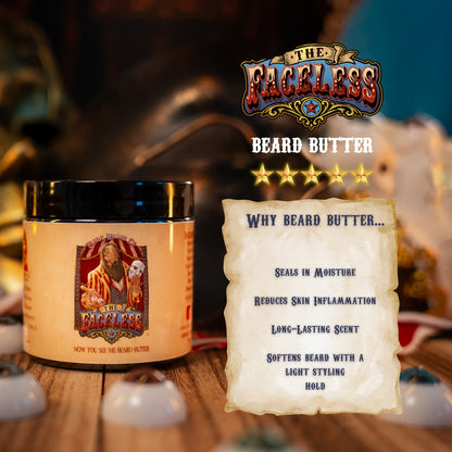 The Faceless - Beard Butter - Fireside Cider, Phantom Suede, Velvety Marzipan