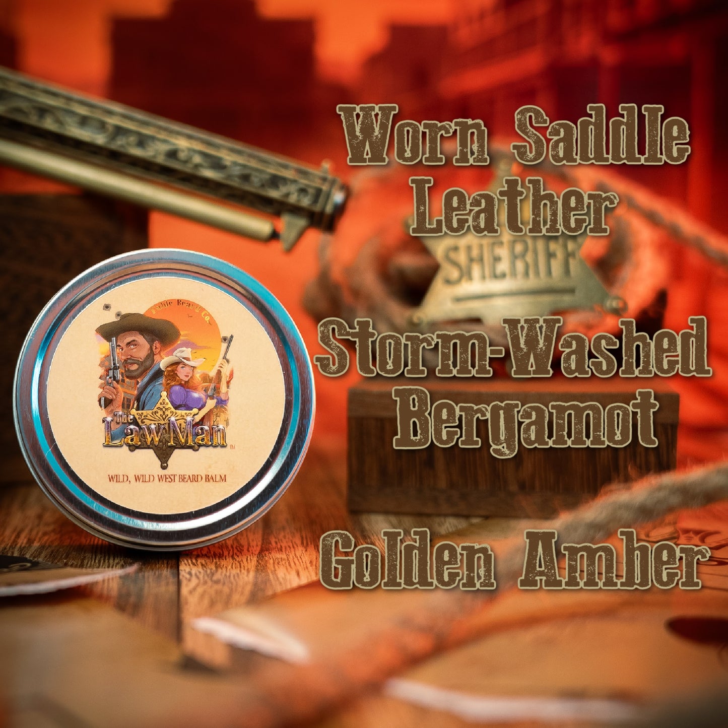 Lawman - Beard Balm - Worn Saddle Leather, Storm Washed Bergamot, Golden Amber
