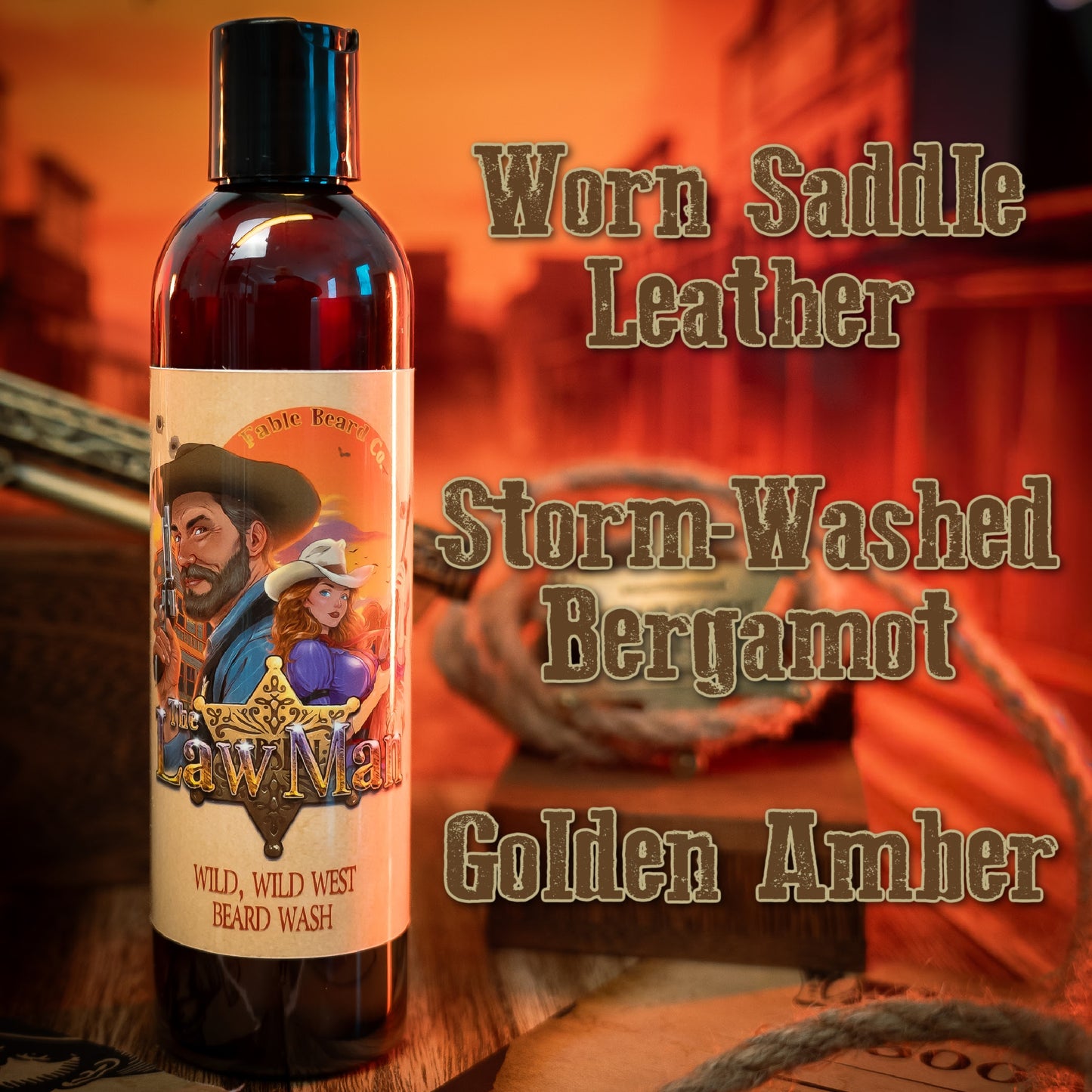 Lawman - Beard Wash - Worn Saddle Leather, Storm Washed Bergamot, Golden Amber