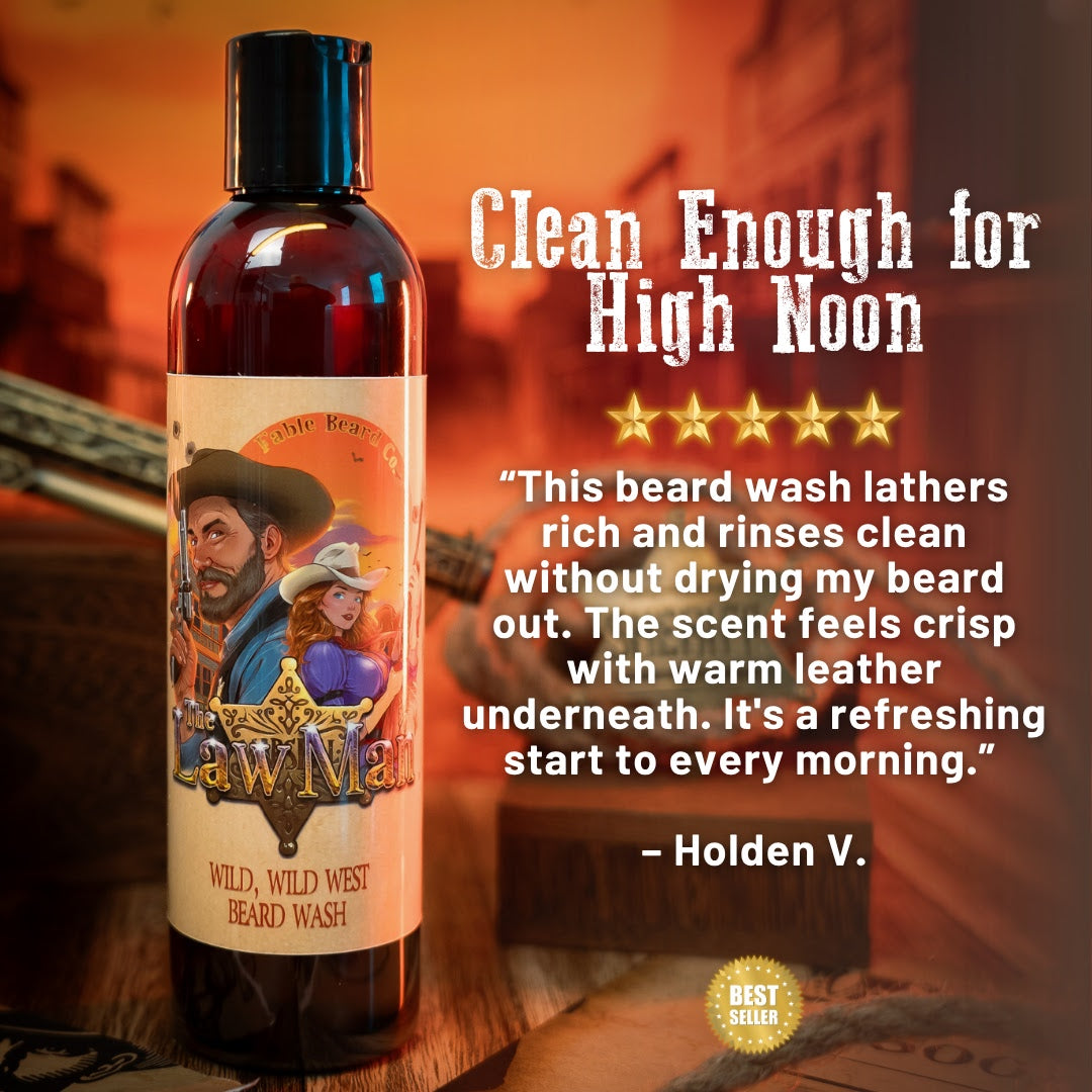 Lawman - Beard Wash - Worn Saddle Leather, Storm Washed Bergamot, Golden Amber