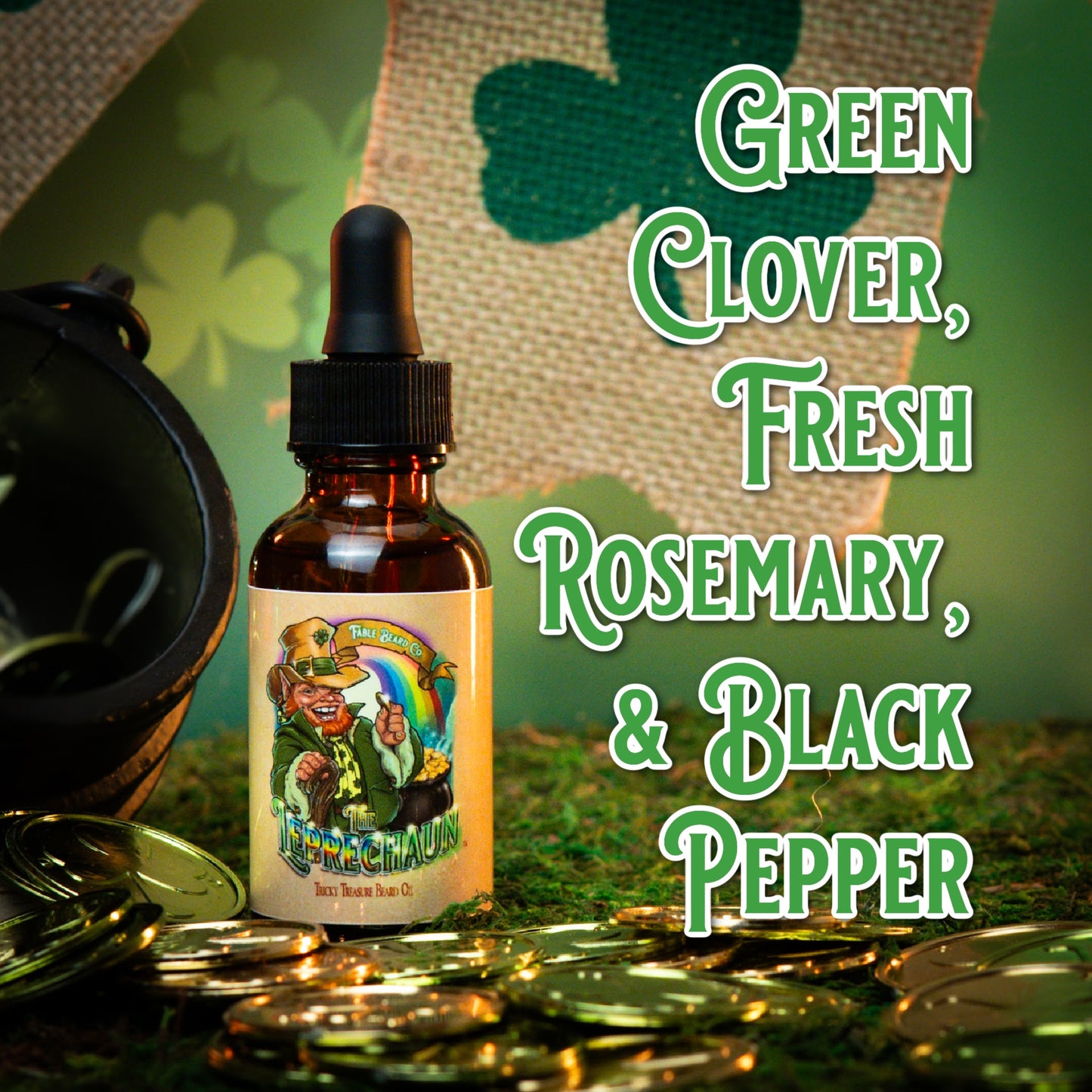 The Leprechaun - Beard Oil - Green Clover, Fresh Rosemary, Black Pepper, and Irish Mist