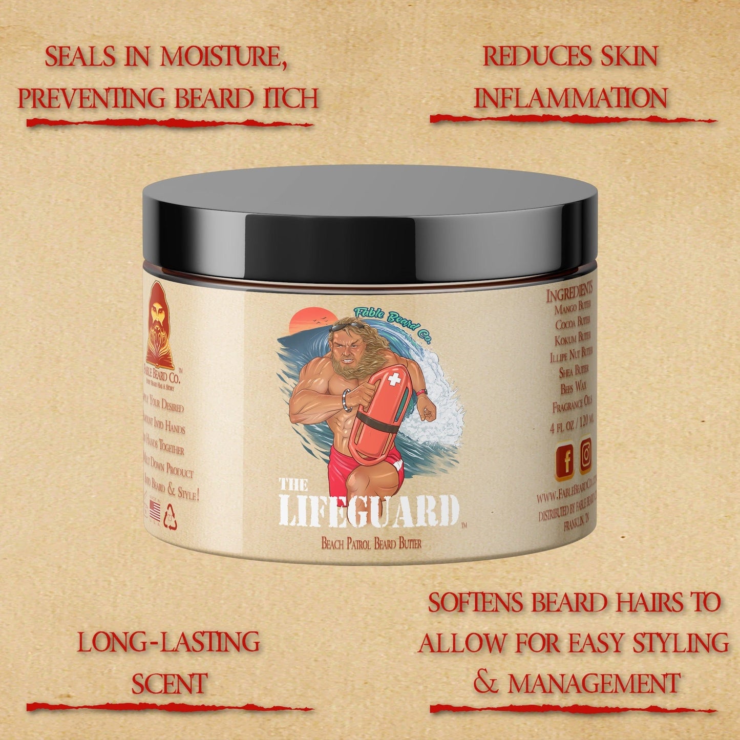 The Lifeguard - Beard Butter - Pineapple Margarita, Creamy Vanilla & Golden Amber
