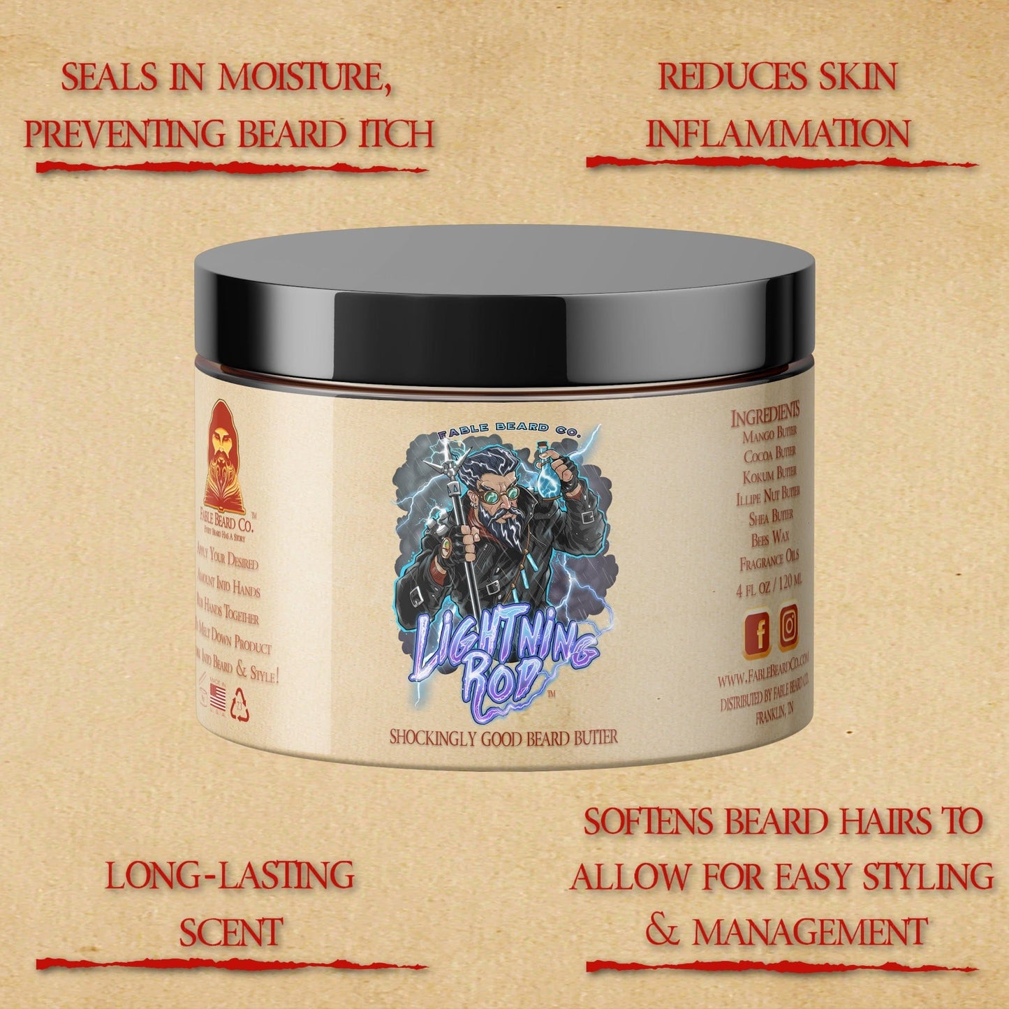 The Lightning Rod - Beard Oil & Butter Kit - Fruity Cereal, Crisp Lemon, Fresh Cherries, and Sweet Pomegranate