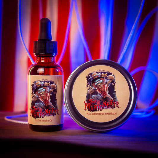 The Marionette - Beard Oil & Balm Kit - Warm Mulled Cider, Splintered Mahogany, Velvet Pipe Smoke