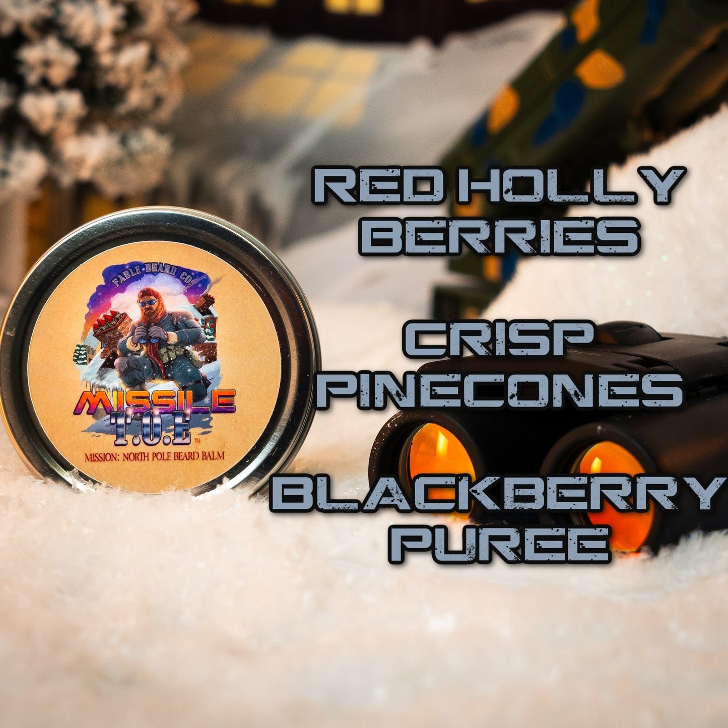 Missile Toe - Beard Balm - Red Holly Berries, Crisp Pinecones, Blackberry Puree