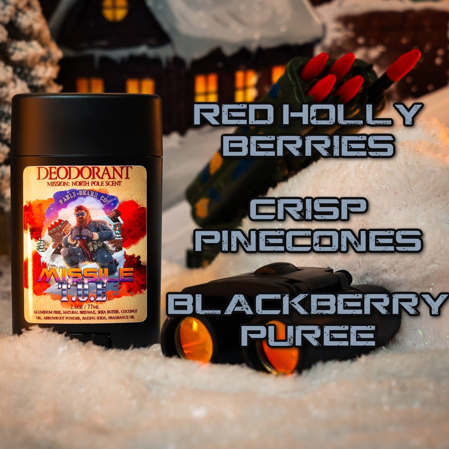 Missile Toe - Deodorant - Red Holly Berries, Crisp Pinecones, Blackberry Puree