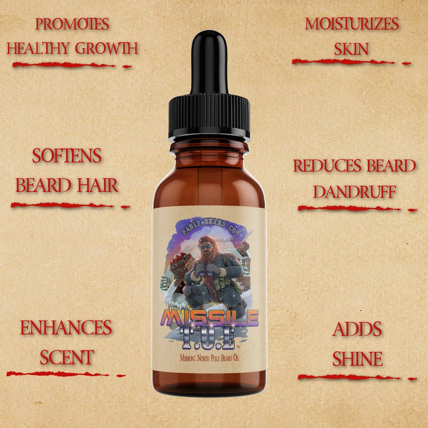 Missile Toe - Beard Oil - Red Holly Berries, Crisp Pinecones, Blackberry Puree