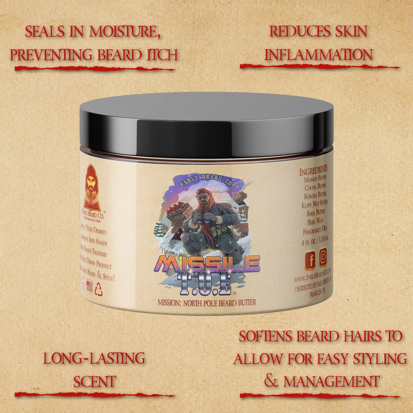 Missile Toe - Beard Butter - Red Holly Berries, Crisp Pinecones, Blackberry Puree