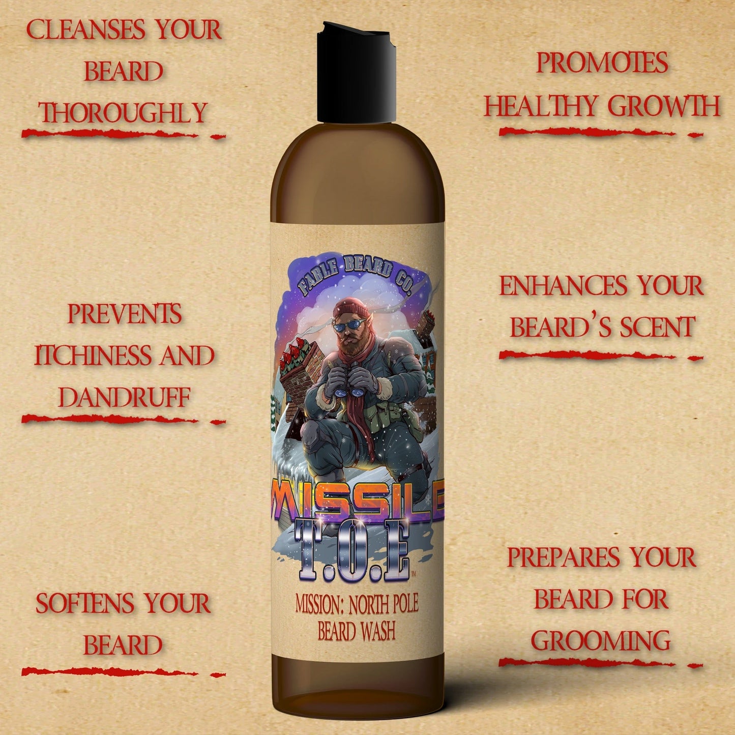 Missile Toe - Beard Wash - Red Holly Berries, Crisp Pinecones, Blackberry Puree