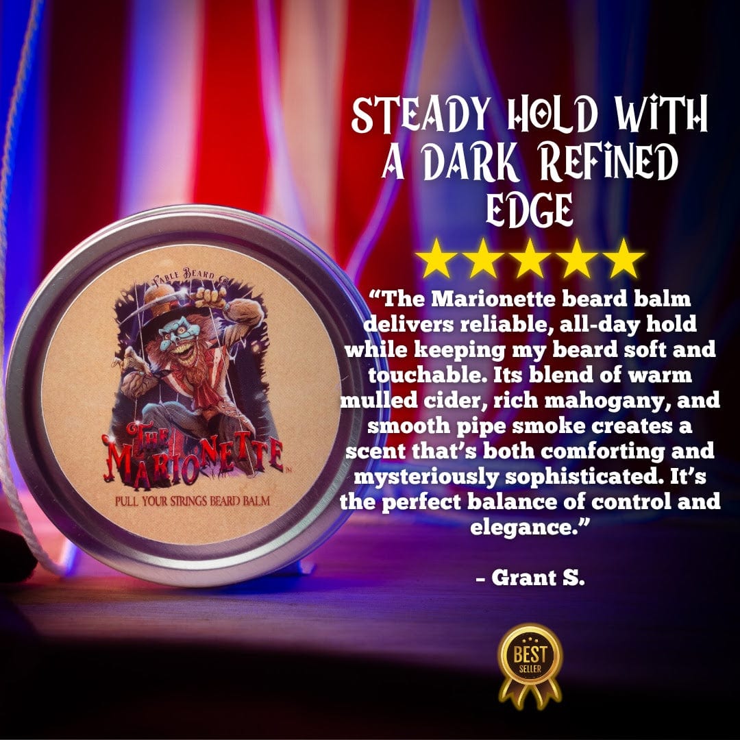 The Marionette - Beard Balm - Warm Mulled Cider, Splintered Mahogany, Velvet Pipe Smoke