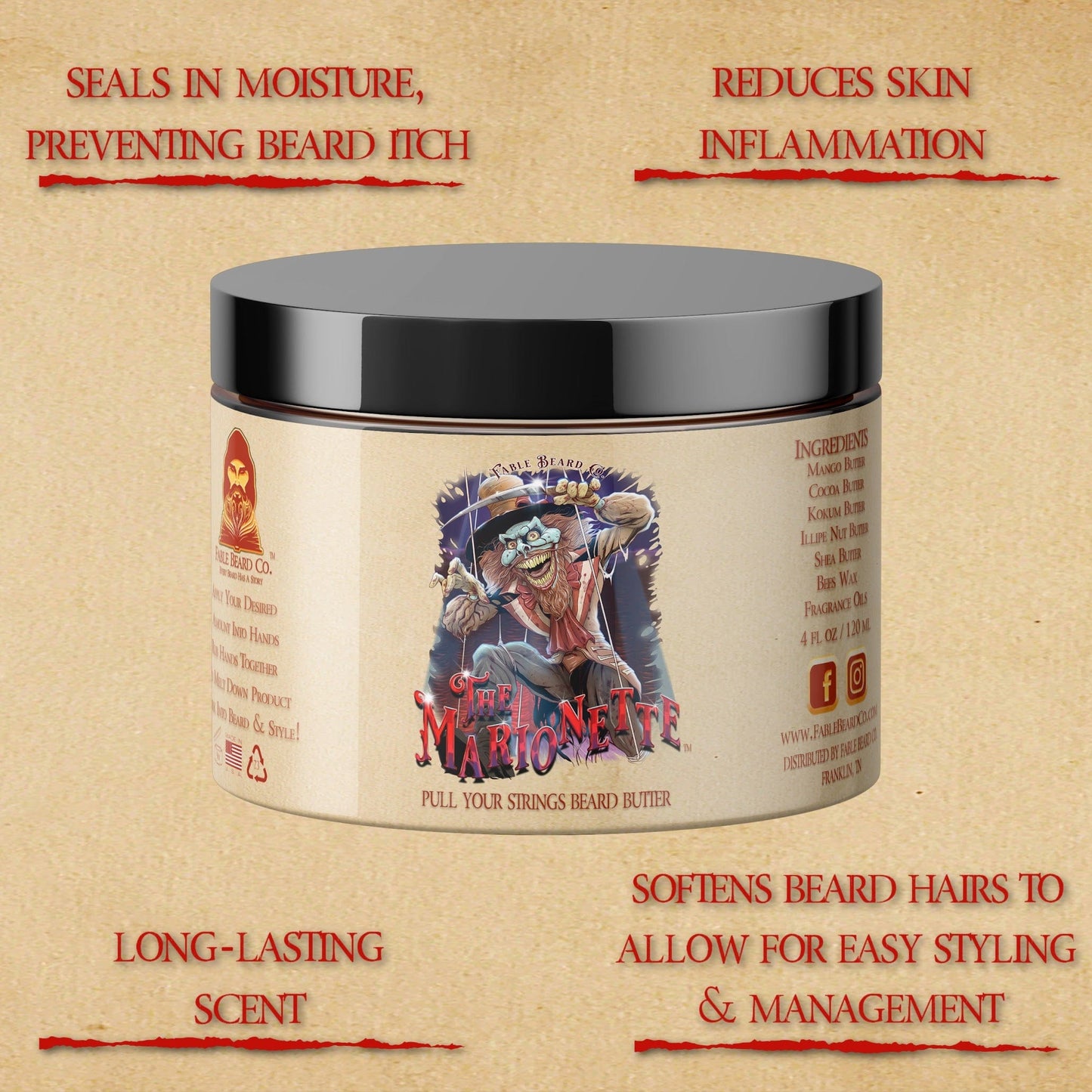 The Marionette - Beard Butter - Warm Mulled Cider, Splintered Mahogany, Velvet Pipe Smoke