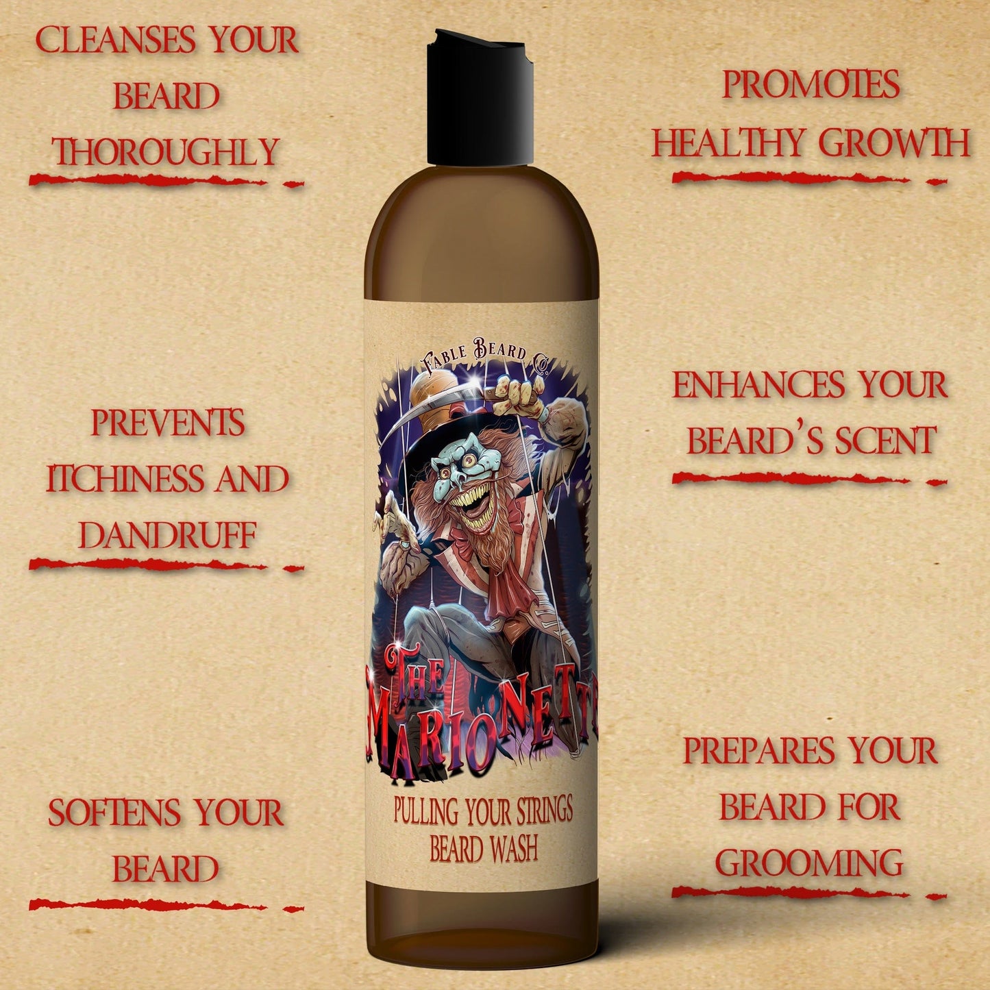 The Marionette - Beard Wash - Warm Mulled Cider, Splintered Mahogany, Velvet Pipe Smoke