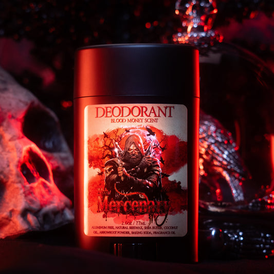 The Mercenary - Deodorant - Fiery Leather Woods, Blood Money Sage, Seductive Amber, Stealthy Sandalwood