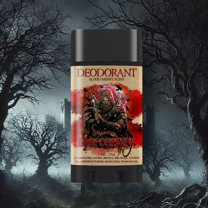 The Mercenary - Deodorant - Fiery Leather Woods, Blood Money Sage, Seductive Amber, Stealthy Sandalwood