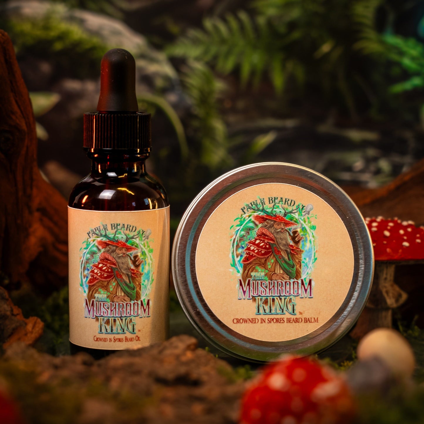 Mushroom King - Beard Oil & Balm Kit - Mystical Clary Sage, Cozy Nutmeg, Wild Red Oak