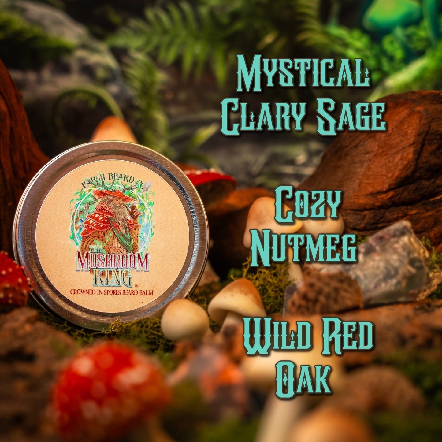 Mushroom King - Beard Balm - Mystical Clary Sage, Cozy Nutmeg, Wild Red Oak