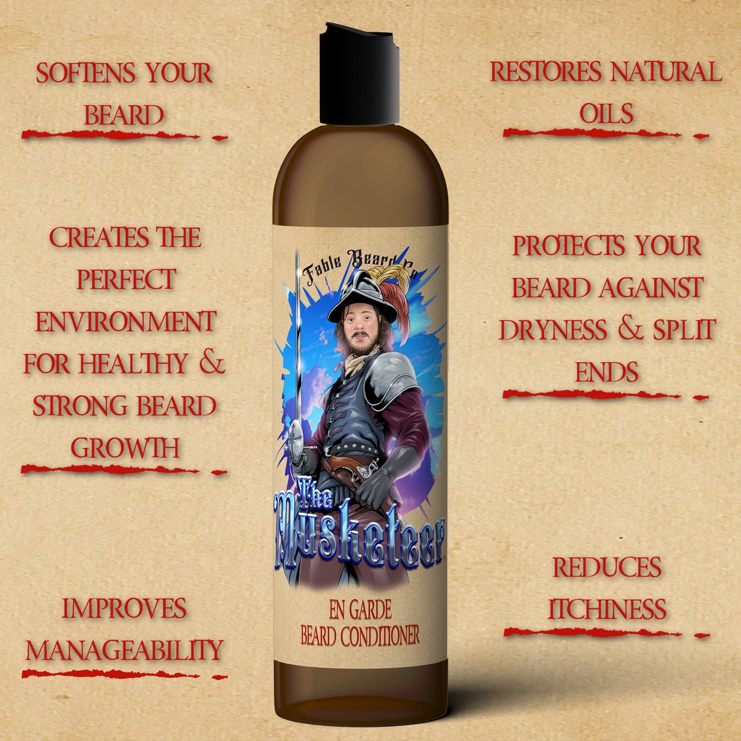 The Musketeer - Beard Conditioner - Valiant Dark Walnut, Roguish Cognac, Smoldering Gunpowder