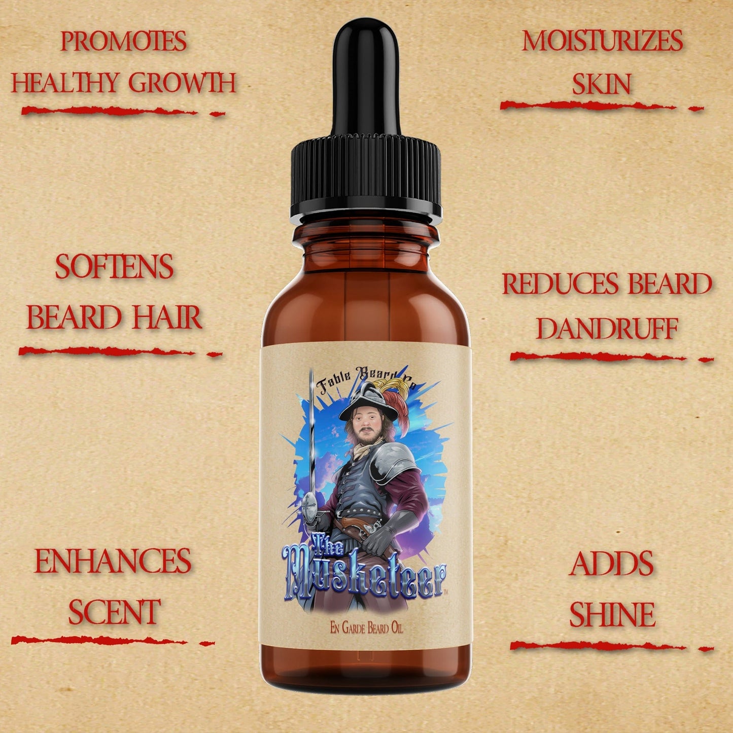 The Musketeer - Beard Oil - Valiant Dark Walnut, Roguish Cognac, Smoldering Gunpowder