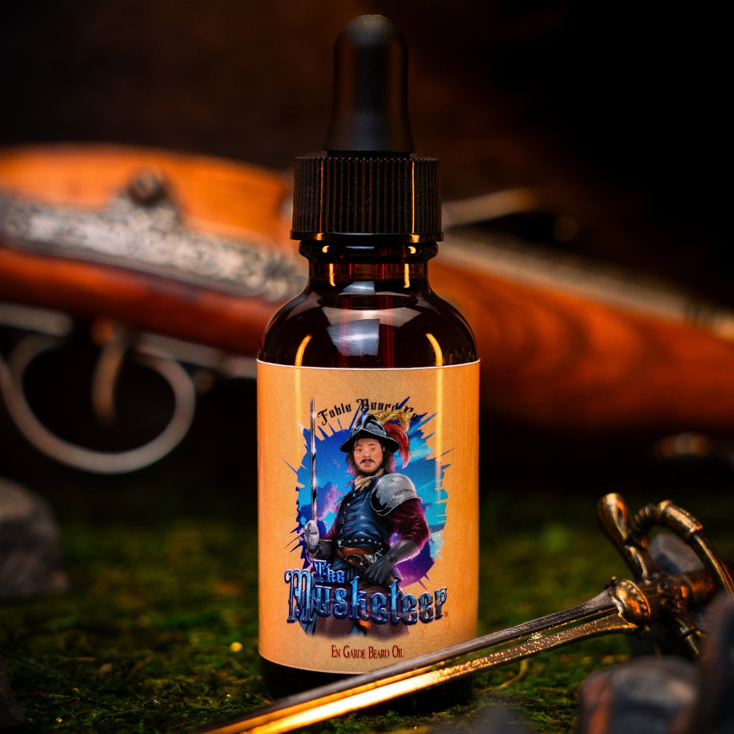 The Musketeer - Beard Oil - Valiant Dark Walnut, Roguish Cognac, Smoldering Gunpowder