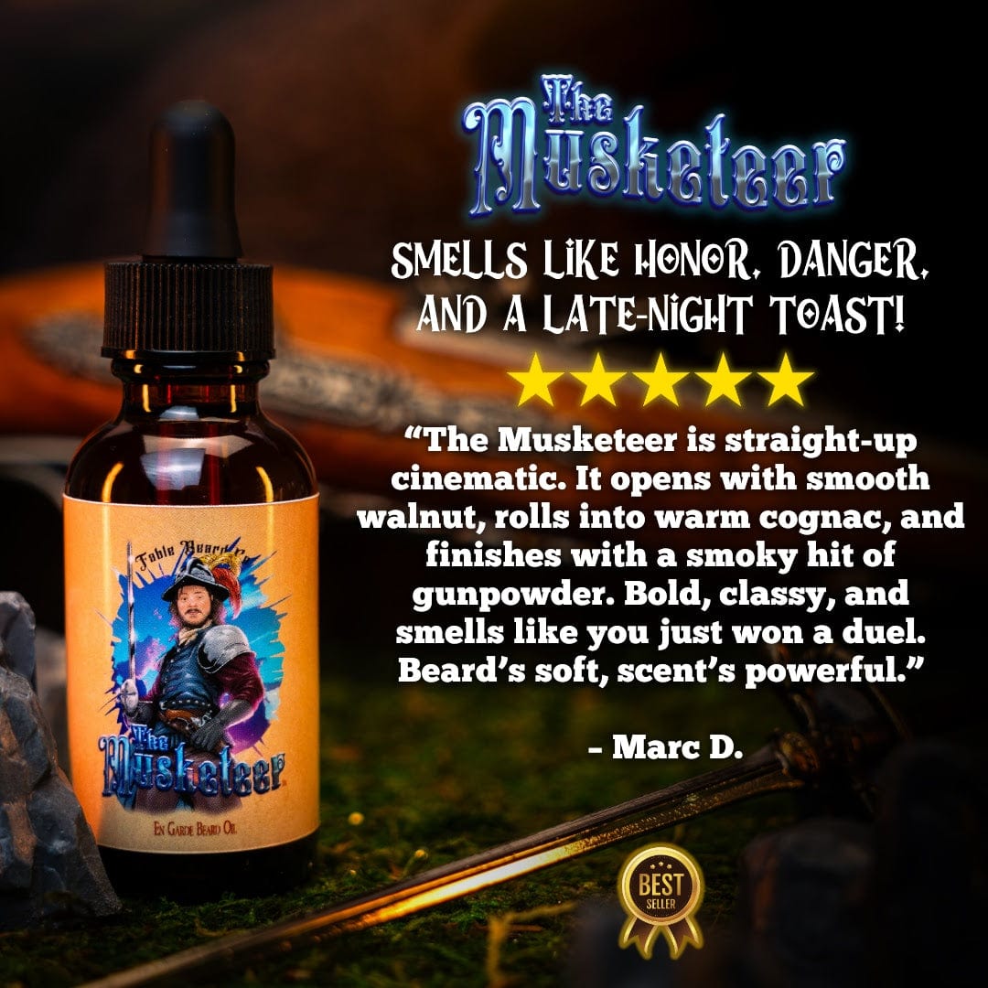 The Musketeer - Beard Oil - Valiant Dark Walnut, Roguish Cognac, Smoldering Gunpowder
